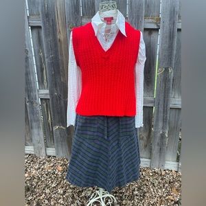 Vintage 1970’s Wrap Around Skirt and Original Cable Knit Red Vest - Medium